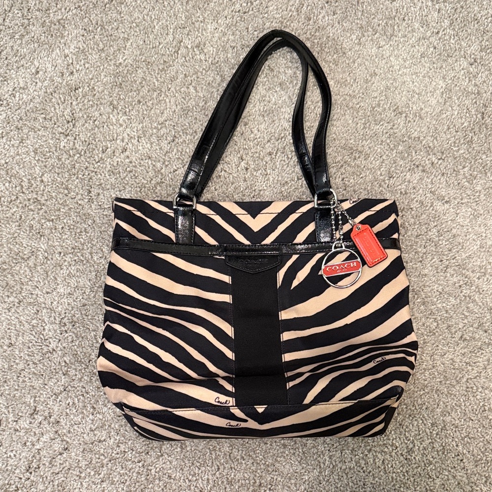 Coach Zebra Pattern Tote - Black and Tan